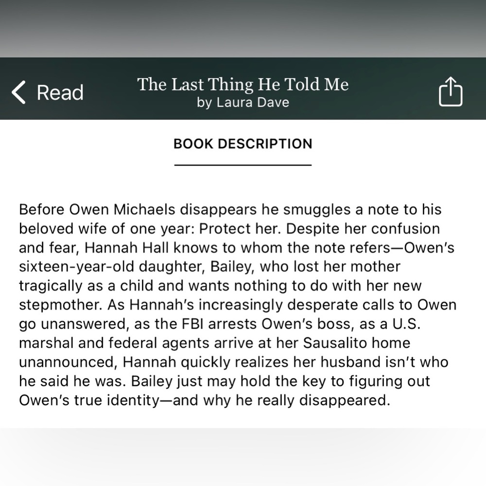 Book. The Last Thing He Told Me. By Laura Dave. - Picture 4 of 4